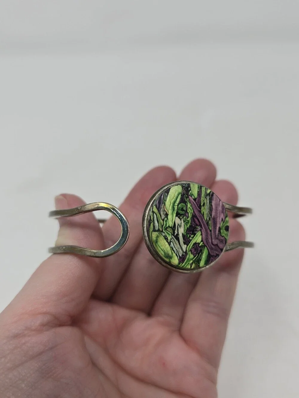Jules & JC Tumbleweed Stone Silver Hinged Bracelet Silver Tone Green Purple
